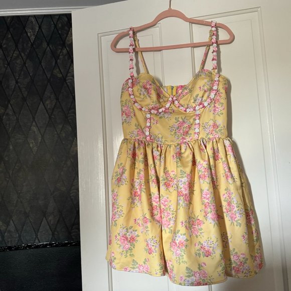 Sugar Thrillz | Dolls Kill Yellow Floral Princess Party Mini Dress - Picture 2 of 12